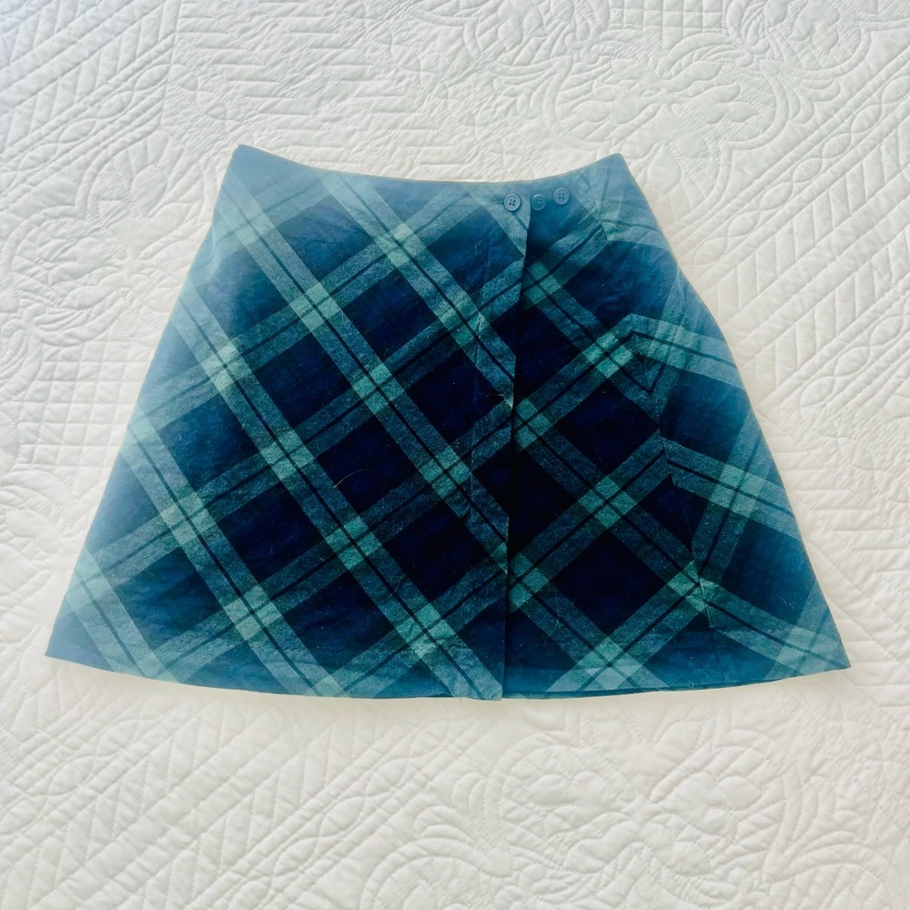 Brandy Melville Blue and Teal Plaid Wrap Mini Skirt